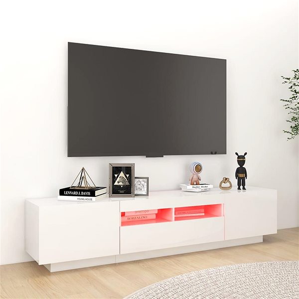 TV stolík SHUMEE s osvetlením LED biely s vysokým leskom 180 × 35 × 40 cm ...
