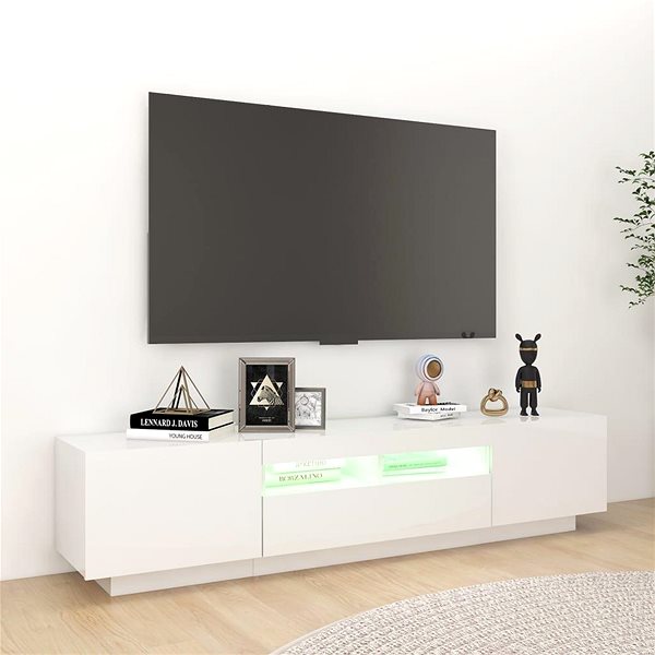 TV stolík SHUMEE s osvetlením LED biely s vysokým leskom 180 × 35 × 40 cm ...