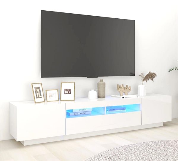 TV stolík SHUMEE s osvetlením LED biely s vysokým leskom 200 × 35 × 40 cm ...