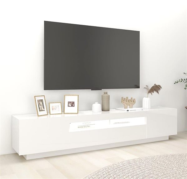 TV stolík SHUMEE s osvetlením LED biely s vysokým leskom 200 × 35 × 40 cm ...