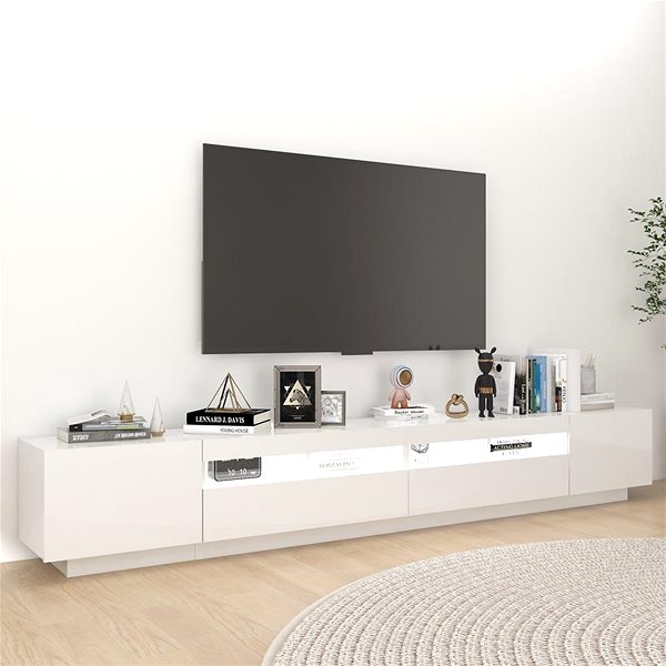 TV stolík SHUMEE s osvetlením LED biely s vysokým leskom 260 × 35 × 40 cm ...