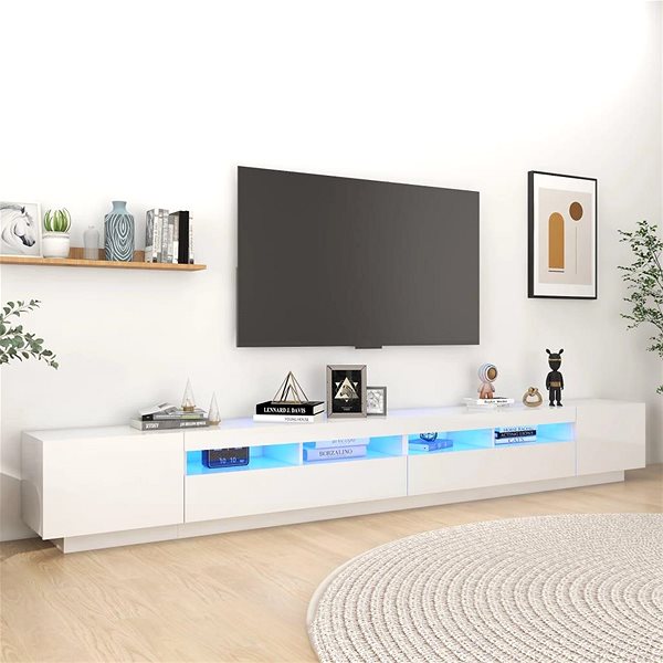 TV stolík SHUMEE s osvetlením LED biely s vysokým leskom 300 × 35 × 40 cm ...