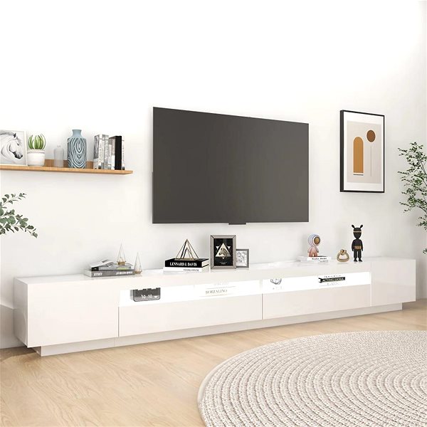 TV stolík SHUMEE s osvetlením LED biely s vysokým leskom 300 × 35 × 40 cm ...