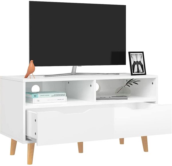 TV stolík SHUMEE biely s vysokým leskom 90 × 40 × 48,5 cm ...