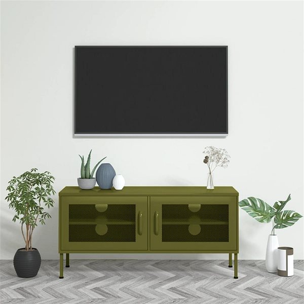 TV stolík SHUMEE olivovozelený, 105 × 35 × 50 cm ...