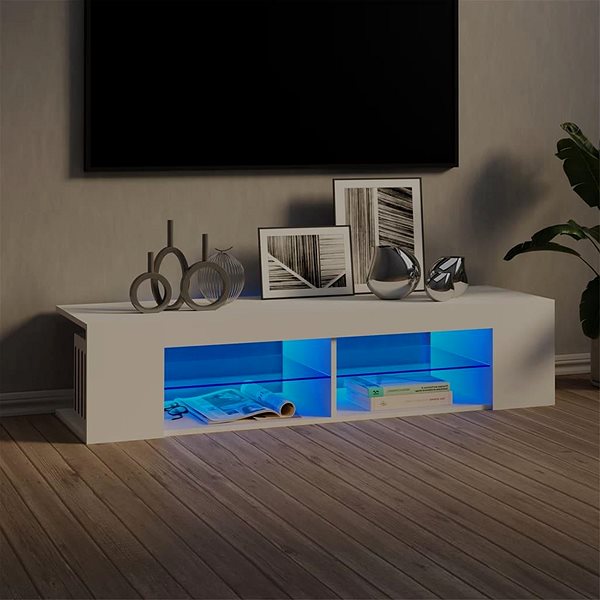 TV stolík SHUMEE s osvetlením LED biely 135 × 39 × 30 cm ...
