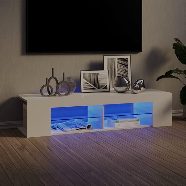 TV stolík SHUMEE s osvetlením LED biely s vysokým leskom 135 × 39 × 30 cm ...