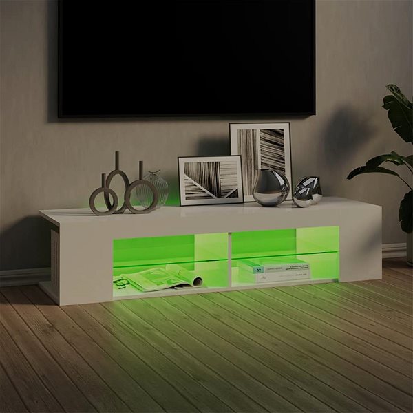 TV stolík SHUMEE s osvetlením LED biely s vysokým leskom 135 × 39 × 30 cm ...