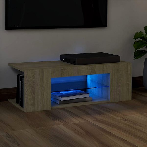 TV stolík SHUMEE s osvetlením LED dub sonoma 90 × 39 × 30 cm ...
