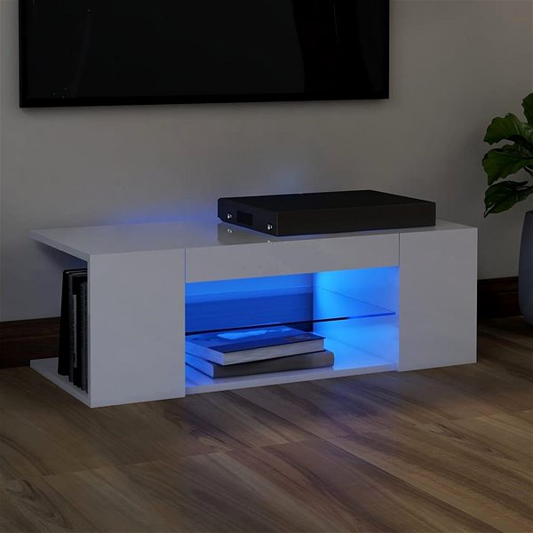 TV stolík SHUMEE s osvetlením LED biely s vysokým leskom 90 × 39 × 30 cm ...