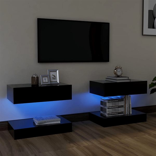 TV stolek SHUMEE s LED osvětlením 2 ks černé 60 × 35 cm ...