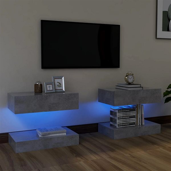 TV stolík SHUMEE s osvetlením LED 2 ks betónovosivý 60 × 35 cm ...