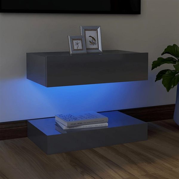 TV stolík SHUMEE s osvetlením LED sivý s vysokým leskom 60 × 35 cm ...