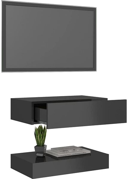 TV stolík SHUMEE s osvetlením LED sivý s vysokým leskom 60 × 35 cm ...