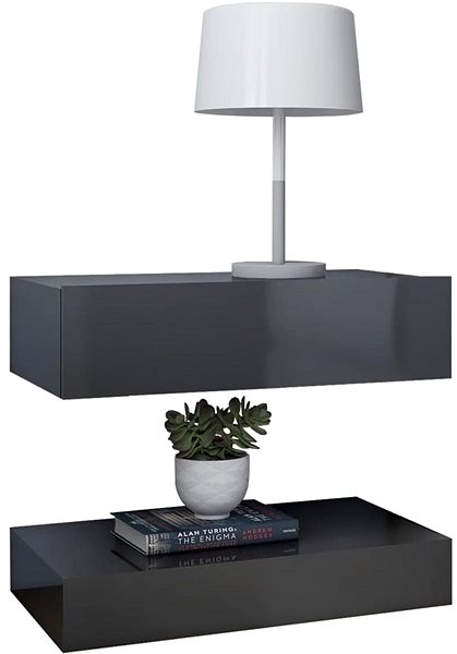 TV stolík SHUMEE s osvetlením LED sivý s vysokým leskom 60 × 35 cm ...