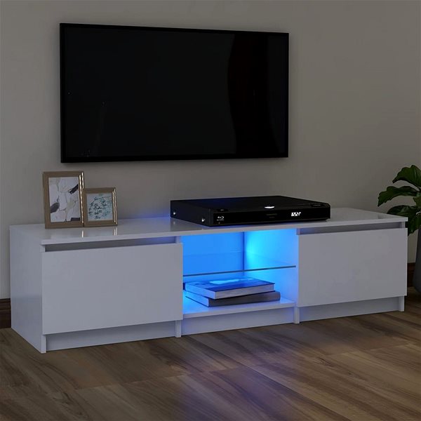 TV stolík SHUMEE s LED osvetlením biely 120 × 30 × 35,5 cm ...