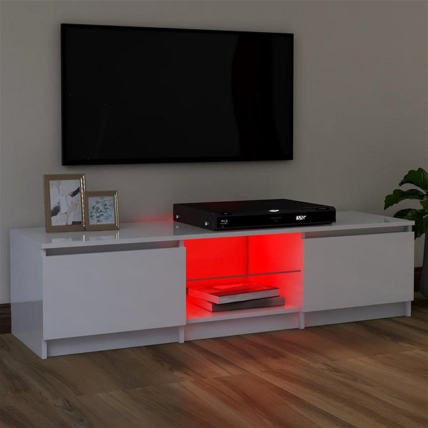 TV stolík SHUMEE s LED osvetlením biely s vysokým leskom 120 × 30 × 35,5 cm ...