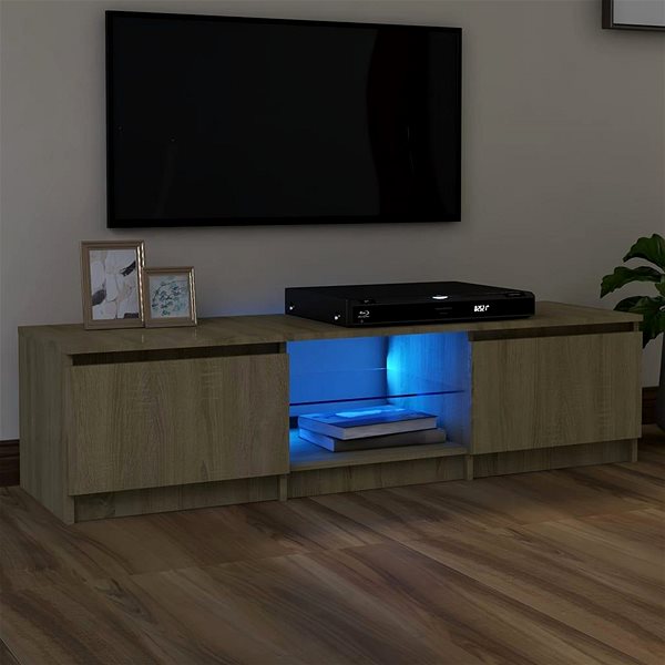 TV stolík SHUMEE s osvetlením LED dub sonoma 140 × 40 × 35,5 cm ...