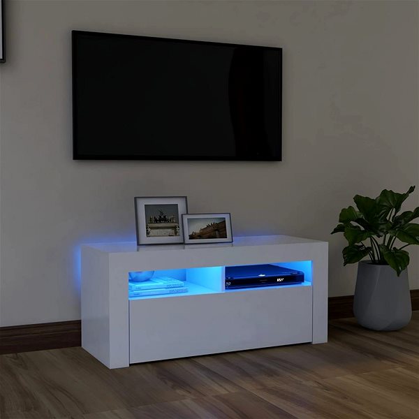 TV stolík SHUMEE s osvetlením LED biely 90 × 35 × 40 cm ...