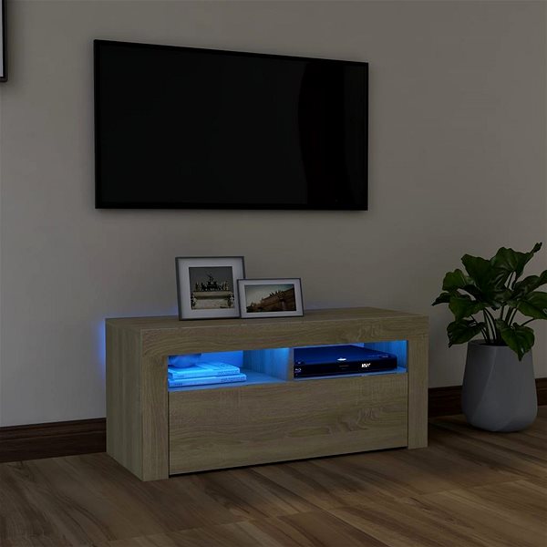 TV stolík SHUMEE s osvetlením LED dub sonoma 90 × 35 × 40 cm ...