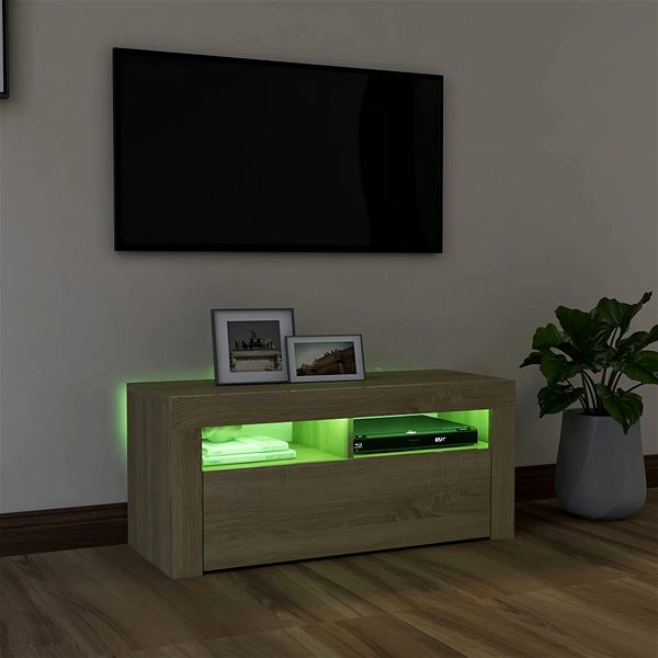 TV stolík SHUMEE s osvetlením LED dub sonoma 90 × 35 × 40 cm ...
