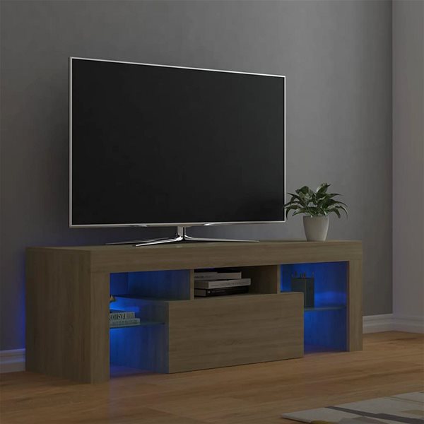 TV stolík SHUMEE s LED osvetlením dub sonoma 120 × 35 × 40 cm ...