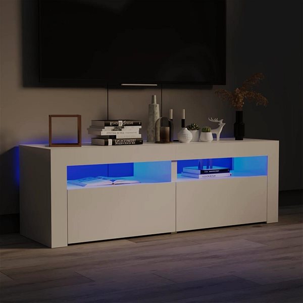 TV stolík SHUMEE s osvetlením LED biely s vysokým leskom 120 × 35 × 40 cm ...