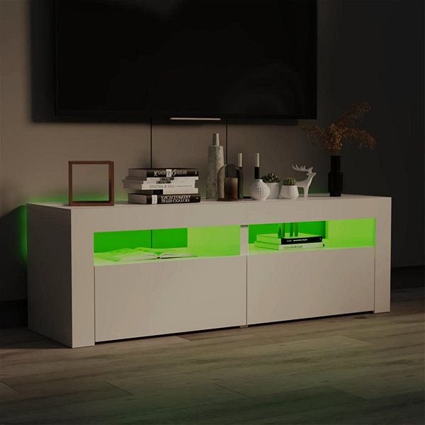 TV stolík SHUMEE s osvetlením LED biely s vysokým leskom 120 × 35 × 40 cm ...