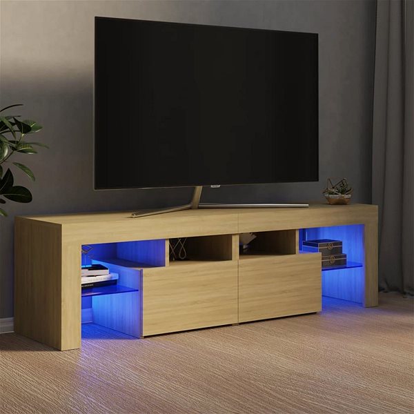 TV stolík SHUMEE s osvetlením LED dub sonoma 140 × 35 × 40 cm ...