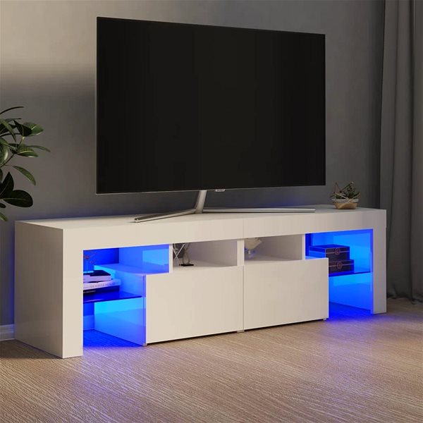 TV stolík SHUMEE s osvetlením LED biely s vysokým leskom 140 × 35 × 40 cm ...