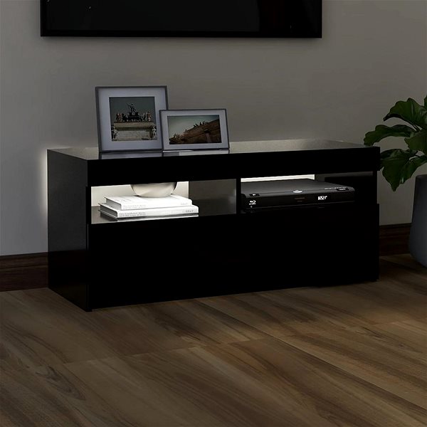 TV stolík SHUMEE s osvetlením LED čierny 90 × 35 × 40 cm ...