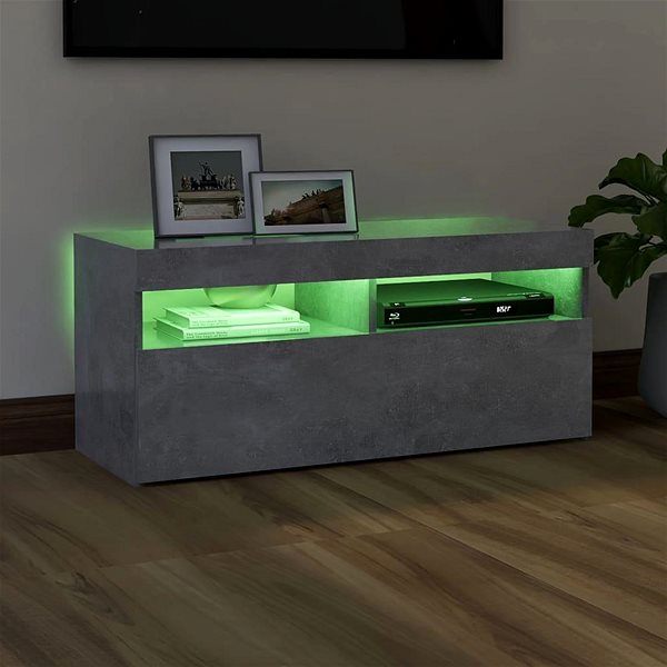 TV stolík SHUMEE s osvetlením LED betónovosivý 90 × 35 × 40 cm ...