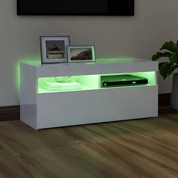 TV stolík SHUMEE s osvetlením LED biely s vysokým leskom 90 × 35 × 40 cm ...