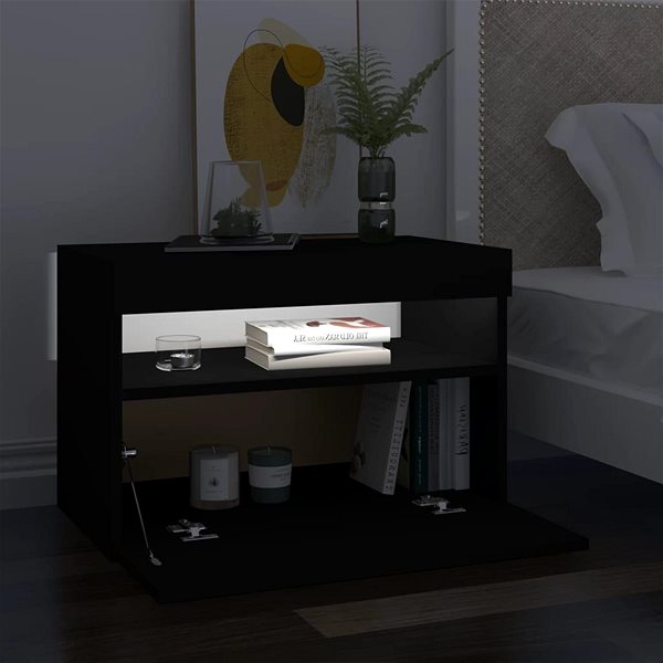 TV stolík SHUMEE s osvetlením LED čierny 60 × 35 × 40 cm ...