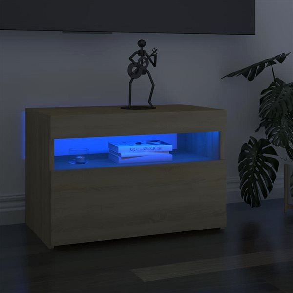 TV stolík SHUMEE s osvetlením LED dub sonoma 60 × 35 × 40 cm ...