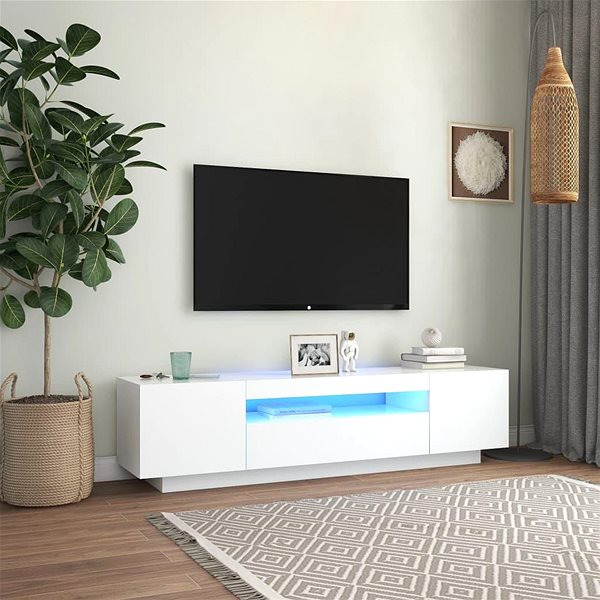 TV stolík SHUMEE s osvetlením LED biely 160 × 35 × 40 cm ...
