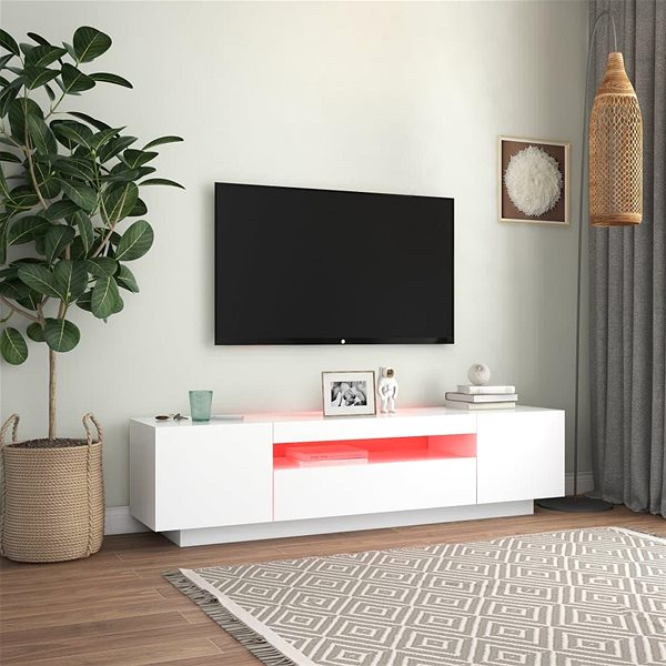 TV stolík SHUMEE s osvetlením LED biely 160 × 35 × 40 cm ...
