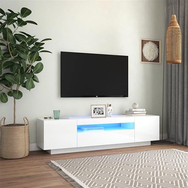 TV stolík SHUMEE s osvetlením LED biely s vysokým leskom 160 × 35 × 40 cm ...