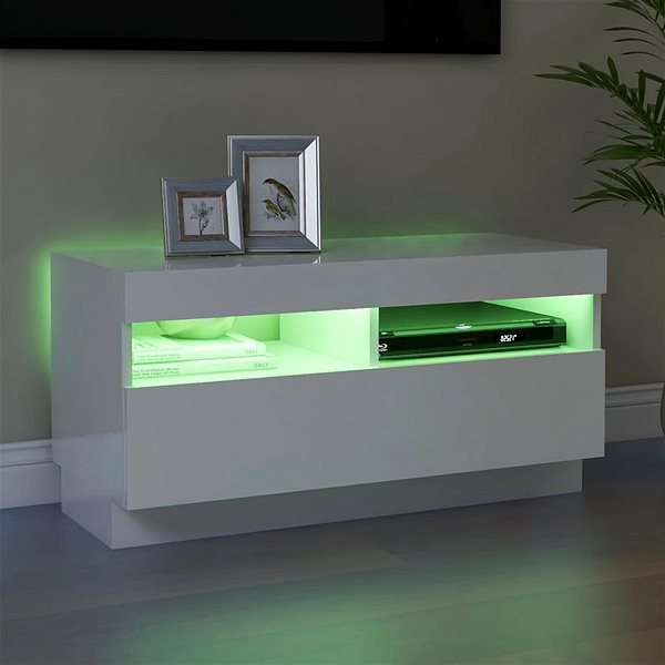 TV stolík SHUMEE s osvetlením LED biely s vysokým leskom 80 × 35 × 40 cm ...