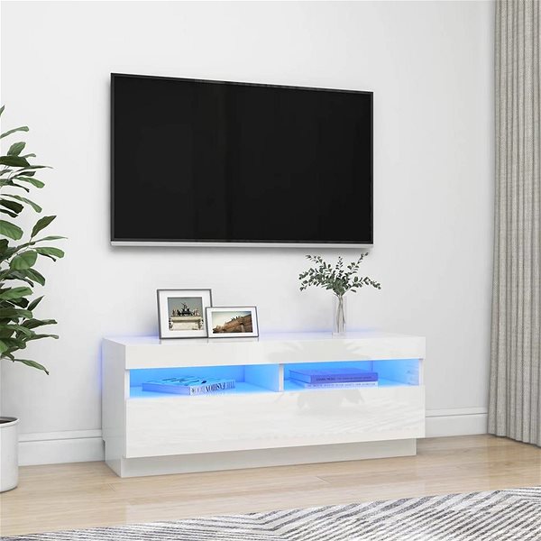 TV stolík SHUMEE s LED osvetlením biely s vysokým leskom 100 × 35 × 40 cm ...