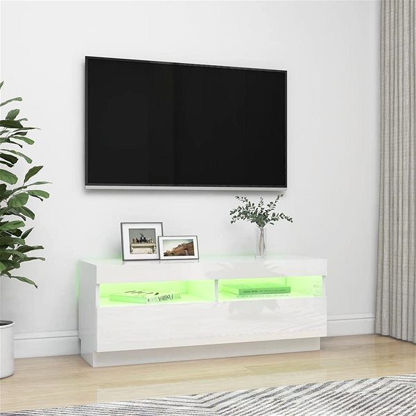 TV stolík SHUMEE s LED osvetlením biely s vysokým leskom 100 × 35 × 40 cm ...