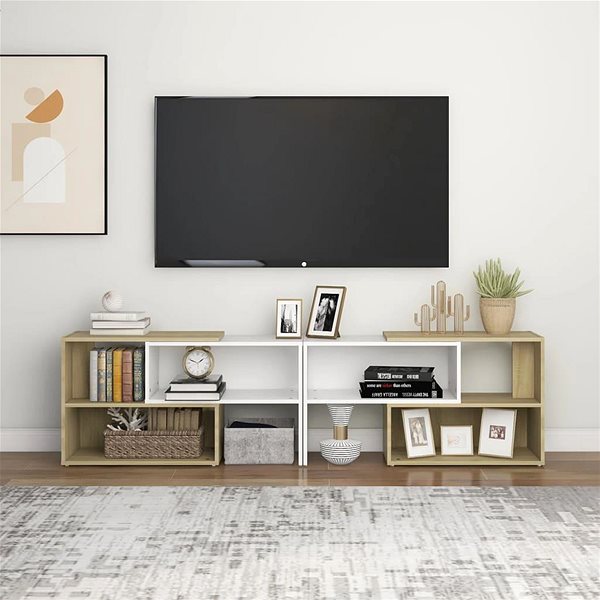 TV stolík SHUMEE biely a dub sonoma 149 × 30 × 52 cm ...