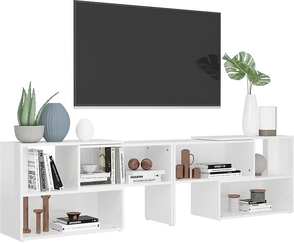 TV stolík SHUMEE biely s vysokým leskom 149 × 30 × 52 cm ...