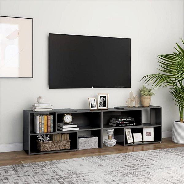 TV stolík SHUMEE sivý s vysokým leskom 149 × 30 × 52 cm ...