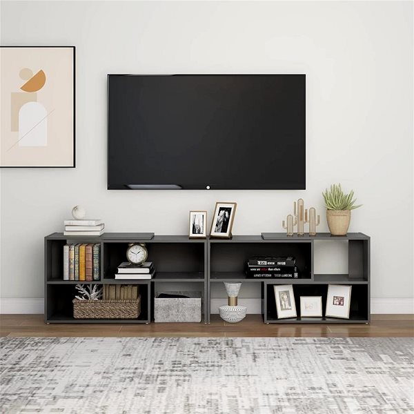 TV stolík SHUMEE sivý s vysokým leskom 149 × 30 × 52 cm ...