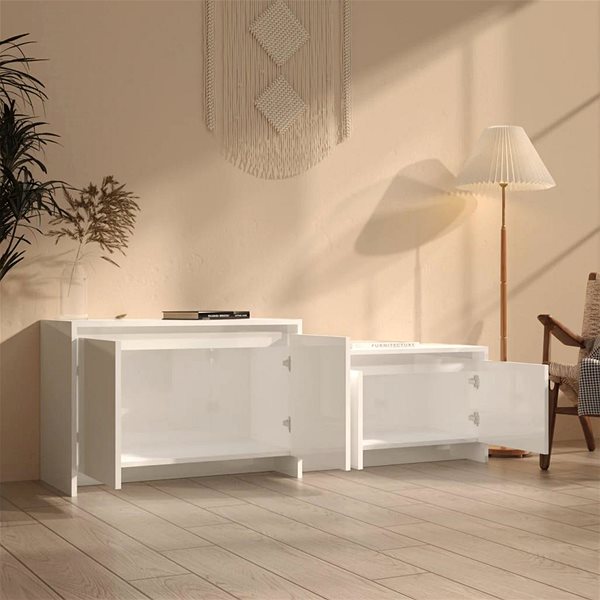 TV stolík SHUMEE biely s vysokým leskom 146,5 × 35 × 50 cm ...