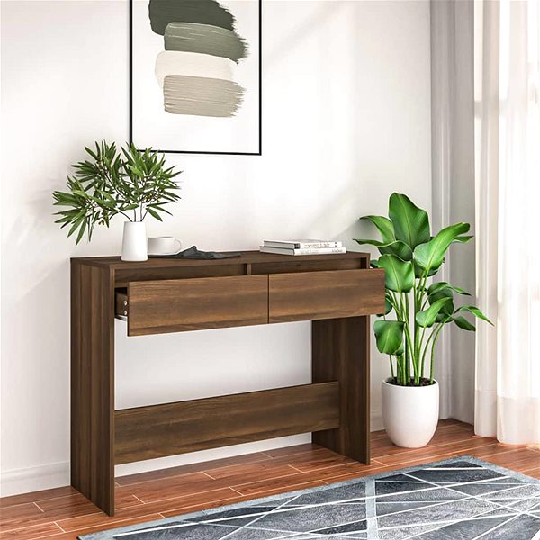 Konzolový stolík SHUMEE hnedý dub 100 × 35 × 76,5 cm drevotrieska ...