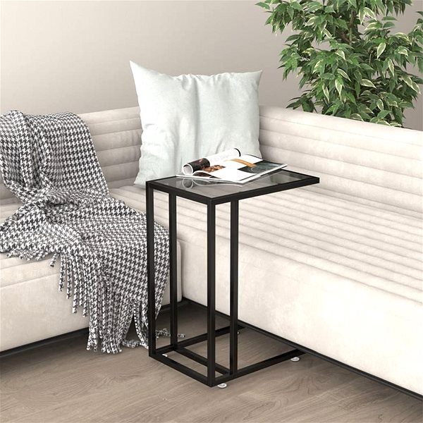 Odkládací stolek SHUMEE 2 na notebook černý 50 × 35 × 65 cm tvrzené sklo ...