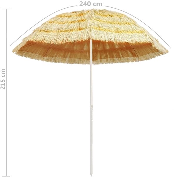 Slnečník Plážový slnečník v havajskom štýle 240 cm prírodný Technický nákres