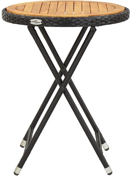 Záhradný stôl Čajový stolík čierny 60 cm polyratan a masívna akácia Bočný pohľad